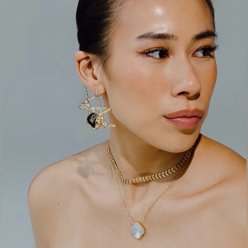 Boho Abstract Stone Statement Earrings - Picture 7 of 15